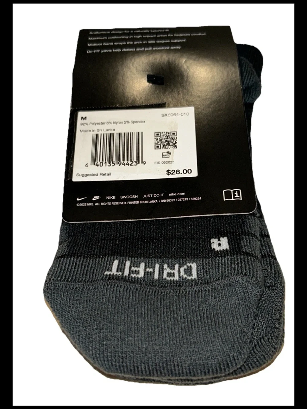 Nike Everyday No Show Max Socks 3 Pair Men 6-8 W 6-10 Black w White Logo Cushion